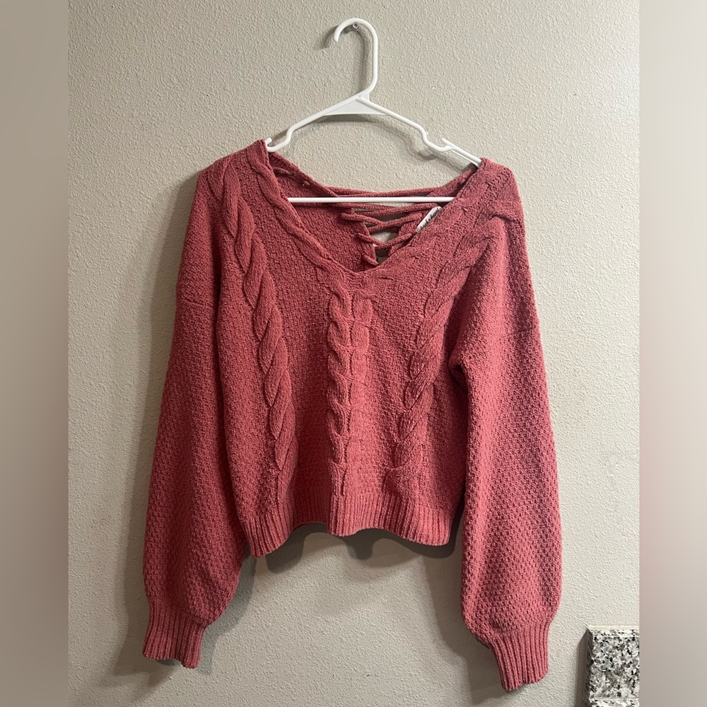 Lace Up Pink Sweater
